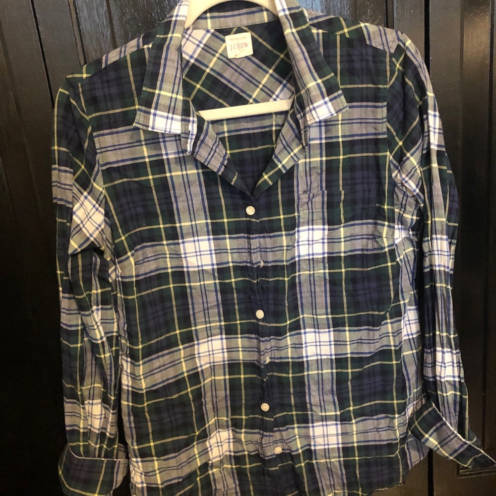 J Crew plaid shirt navy and green